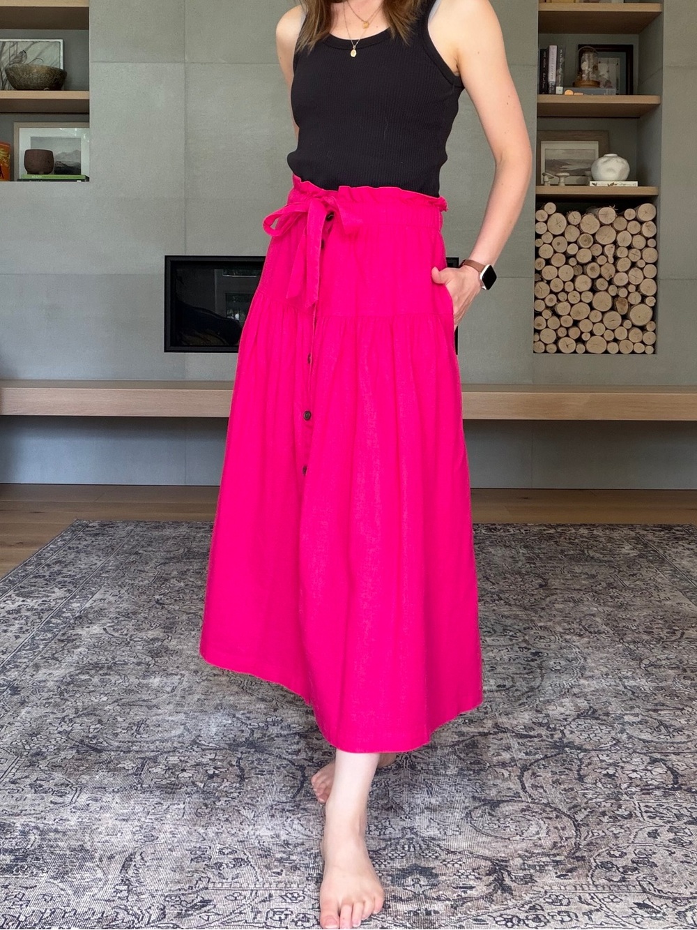 Universal Thread linen blend Bright pink Midi Skirt with Tie Waist large